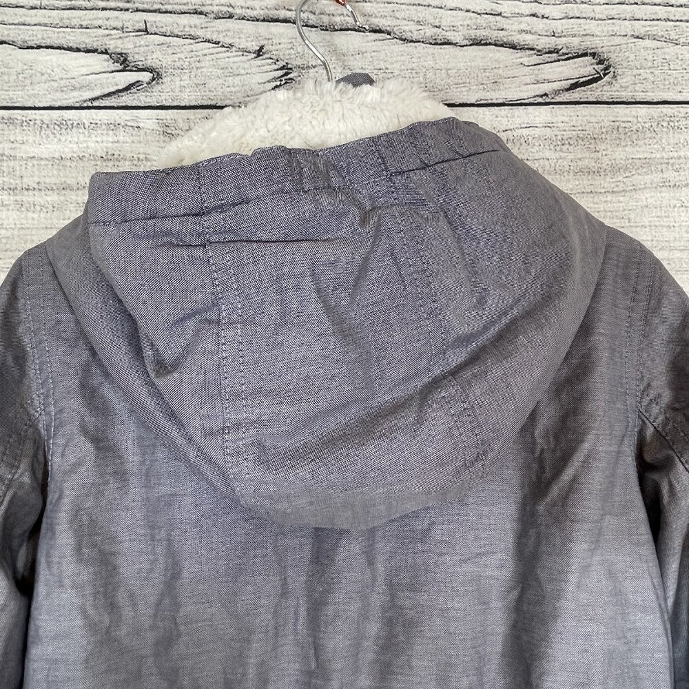 H&M Girl's Padded Parka Blue Gray Detachable Faux Fur Lined Hood Sz 7-8 - Picture 13 of 16